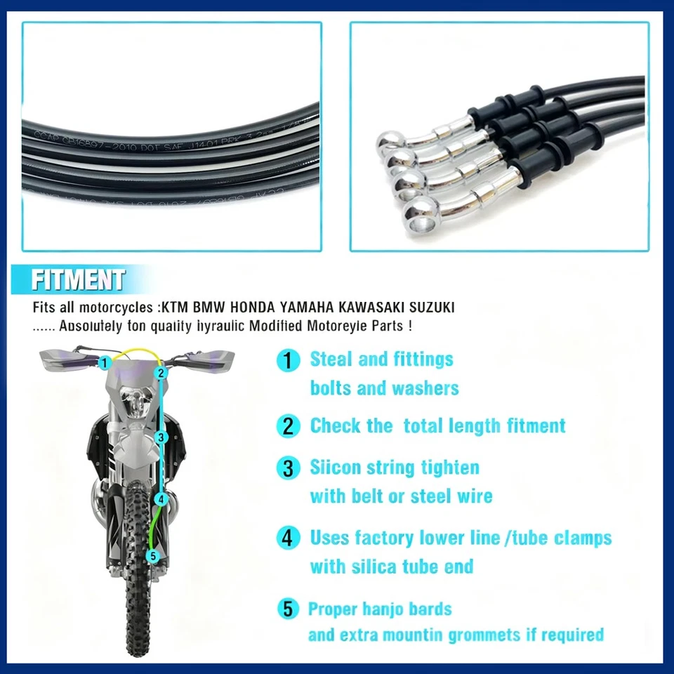 Tubo de manguera de aceite de embrague de freno de motocicleta trenzado hidráulico negro 80 cm 31,5" Foto 3 de 4