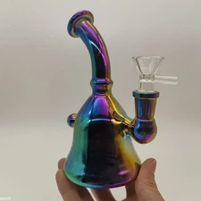 6 Inch Blue Reflective Glass Bong - Crook Neck Hookah Water Pipe Premium Smoking