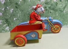 Wyandotte Easter Bunny Delivery Tin Motorcycle Sidecar Toy