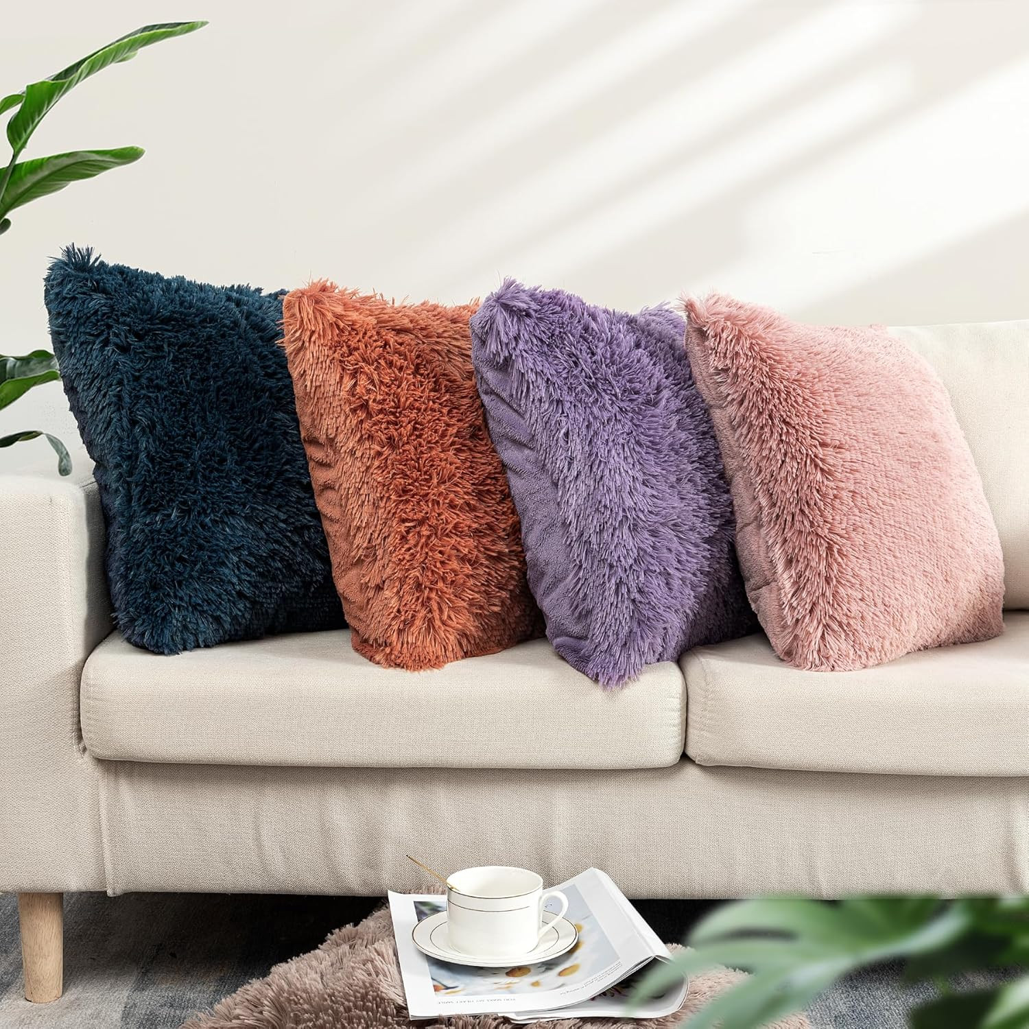 Set of 2 Decorative Throw Pillow Covers 18x18,Fluffy Pillow CoversLuxury Faux Fu