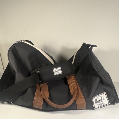 Herschel Black Duffel Bag 19''-22'' Polyester, Brown Handles, Shoulder Strap Zip