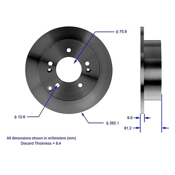 For Hyundai Sonata 05-10 Bendix Global Premium Plain Solid Rear Brake Rotor - Изображение 3 из 3