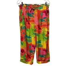 Vtg Jams World Hawaiian Aloha Bright Floral Crop Wide Leg Pants Women's XL