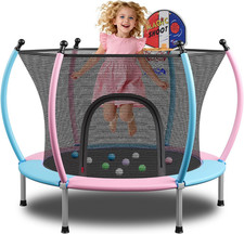 55/60" Trampoline for Kids, 4.5/5 FT Toddler Trampoline with Enclosur Net, Baske