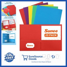 Durable Paper 2 Pocket Folders 25 Pack Assorted Colors for School Office Use