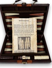 Vintage Cardinal Backgammon Board Game Set in Brown Faux-Leather Carrying Case