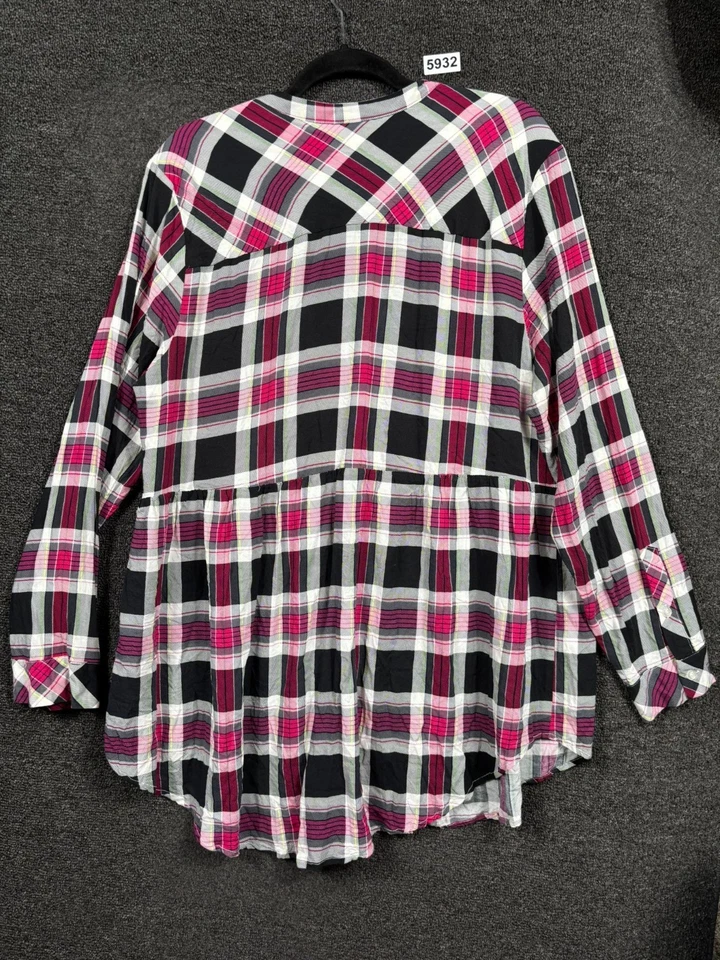 Torrid Plus Size Plaid Emma Babydoll Challis Button Front Tunic Blouse Size 2X - Image 2 of 4