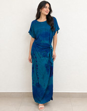 Vintage Carole Little Dress Maxi Work of Art Gauze Retro 90s Boho Chic Blue 16