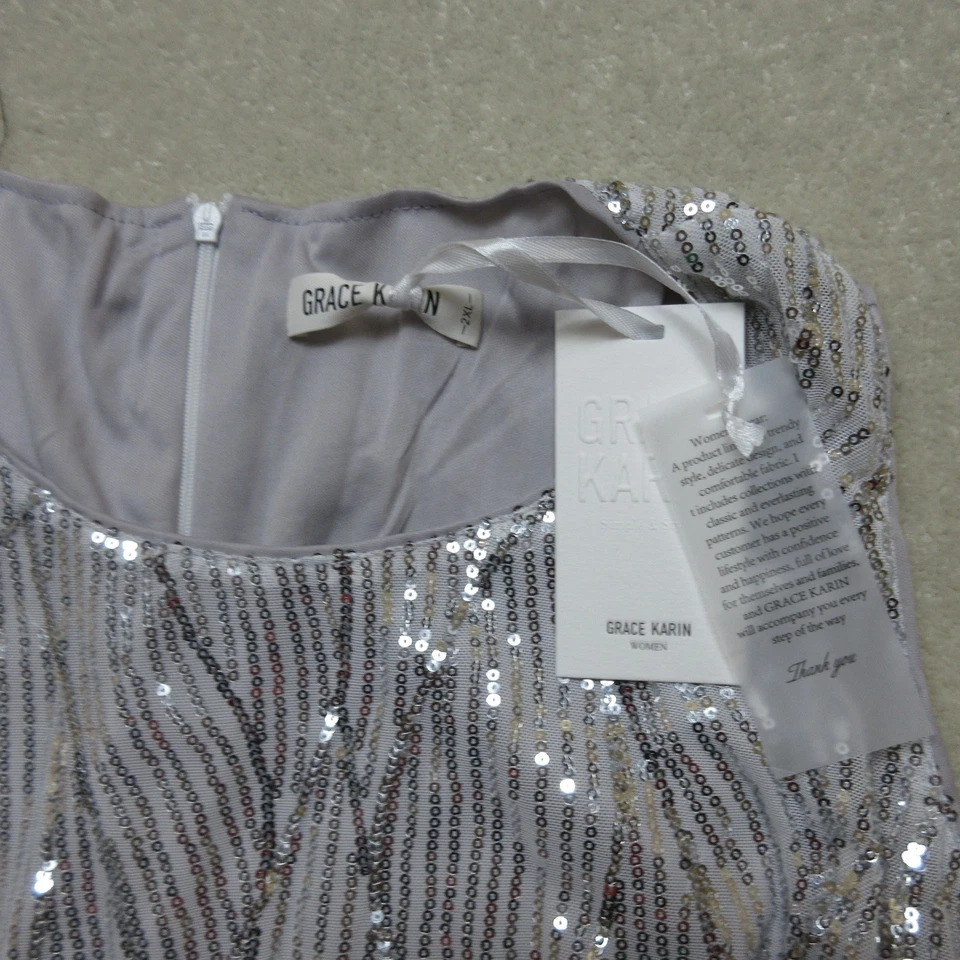 Vestido Grace Karin Lentejuelas con Abrigo Mujer 2XL Plateado Talla Grande Línea A Nuevo con Etiquetas Foto 3 de 4