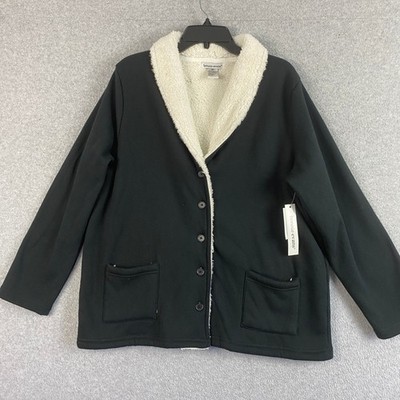 Bonnie Evans Jacket Womens XL Black Faux Fur Lined Button Up Cabin Core NWT