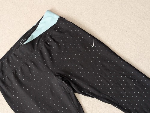 Nike Running Dri-Fit Micro Polka Dot Capri Leggings Black/Mint Women's Size L - Picture 6 of 17