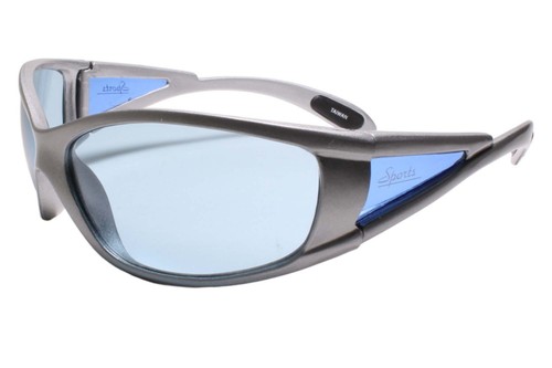 Classic Wrap Around Vintage Sporty Design Silver Sunglasses Blue Lens - Picture 3 of 3