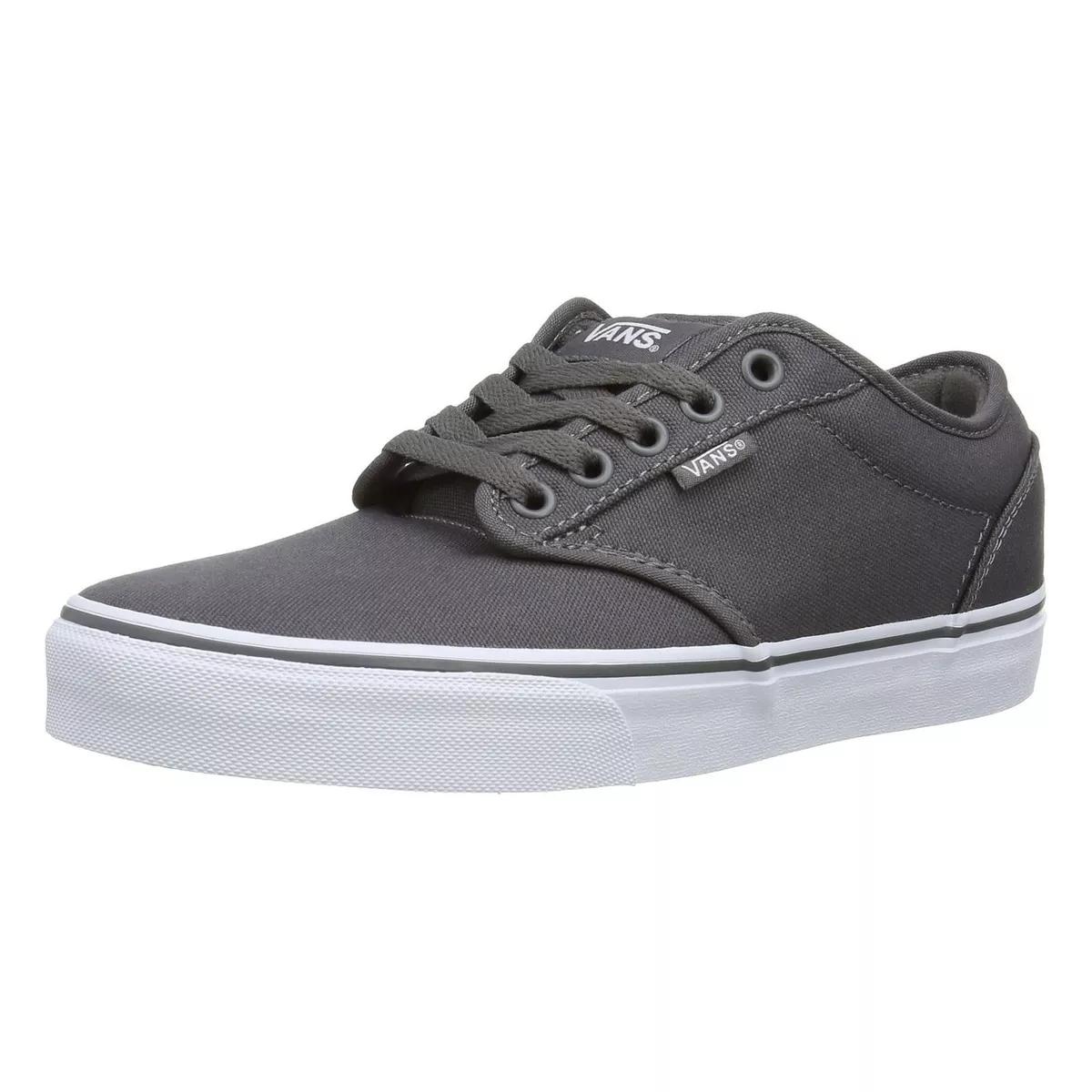 VANS Atwood Mens Canvas Skater Trainers Plain Shoes Lace Up Plimsolls Grey White