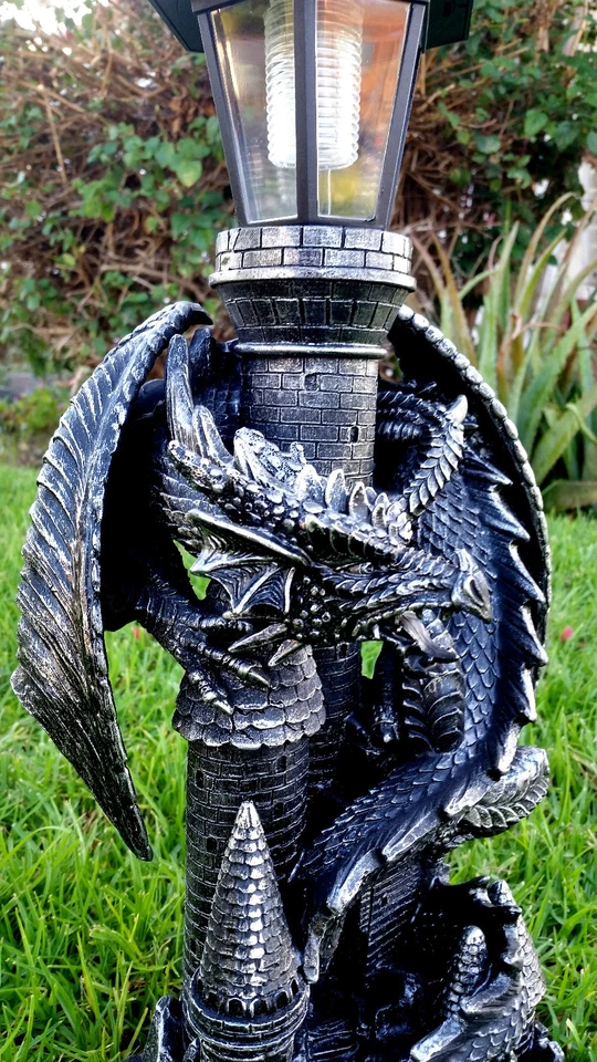 DRAGON WITH SOLAR LIGHT STATUE SOLAR DRAGON Statue FIGURINE - Image 3 of 4