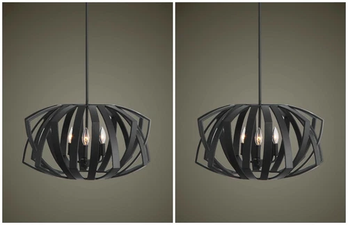 TWO THALES URBAN INDUSTRIAL GEOMETRIC METAL HANGING PENDANTS CHANDELIERS 22137 - Picture 1 of 4