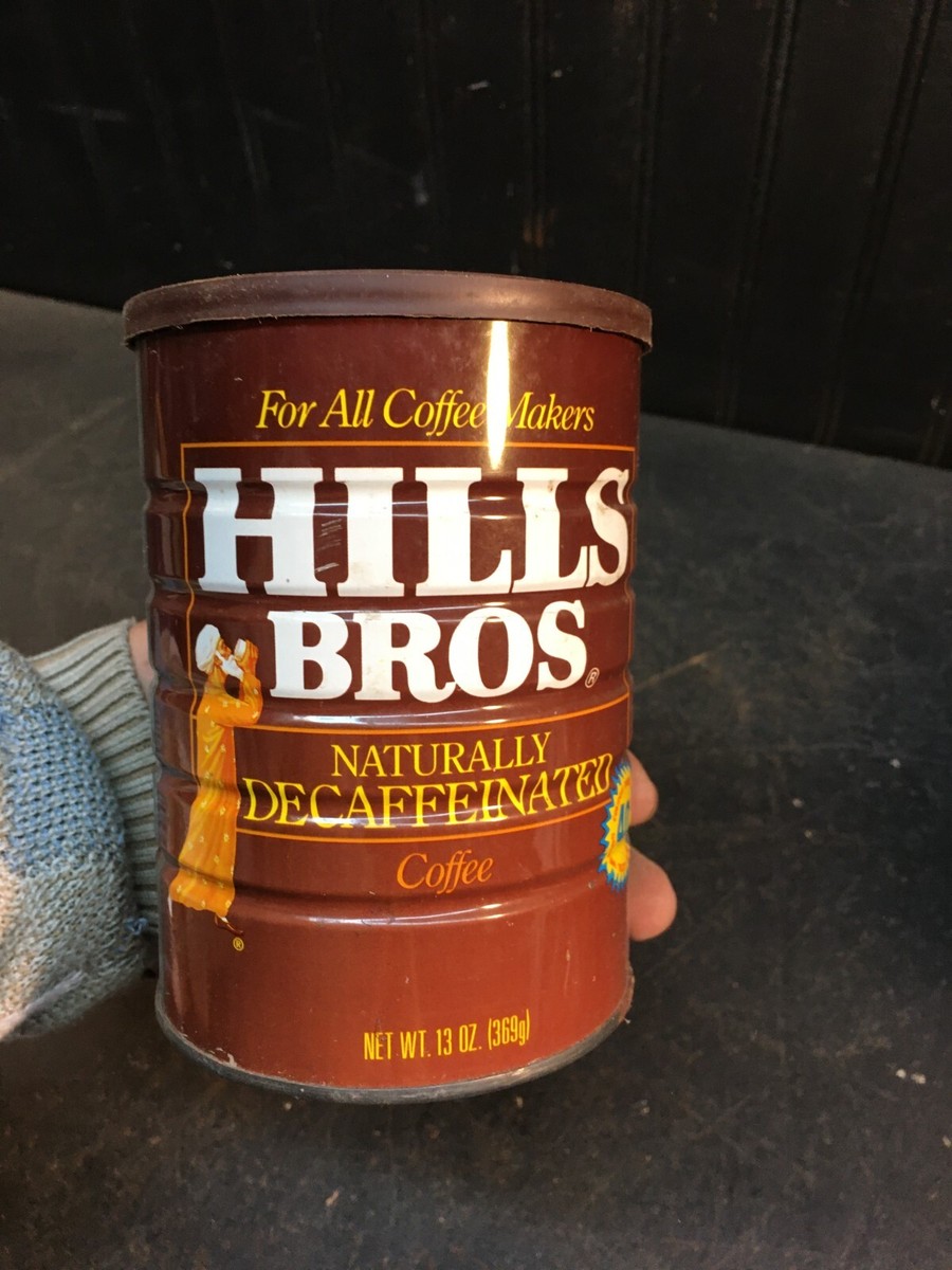 HILLS BROS COFFEE コーヒー缶 フタ付き ヴィンテージ レトロ Vintage Hills Bros Coffee Tin Brown Can Decaffeinated 13oz with