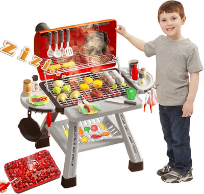 Barbecue Grill Toy Set, Kids BBQ Grill Playset with Smoke Sound Light Simulation