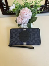 Coach Dempsey Large Phone Wallet In Signature Jacquard With Stripe And Patch