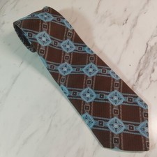 Wemlon by Wembley Vintage Brown Blue Patterned Polyester Necktie 56x4
