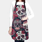 Floral Cooking Apron For Women Waterproof Kitchen Sugar Skull 2 Pockets Chef Bib