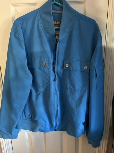 Michael Kors, Vintage Michael Kors jacket men Blue Azure XL Pockets Stripe Lining XL