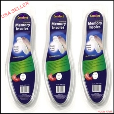 3 Pairs Memory Foam Insoles Comfort Shoe Unisex Size Cushion Heel Shock Feet Pad