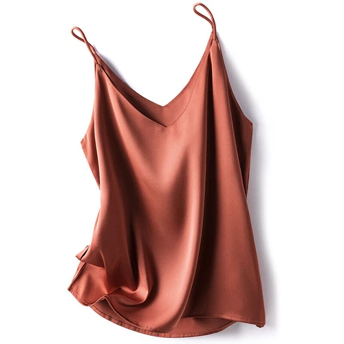 Damen Satin Seide Camisole Tank Top Träger V-Ausschnitt Träger Unterhemd Freizeit Basic Top - Bild 18 von 36