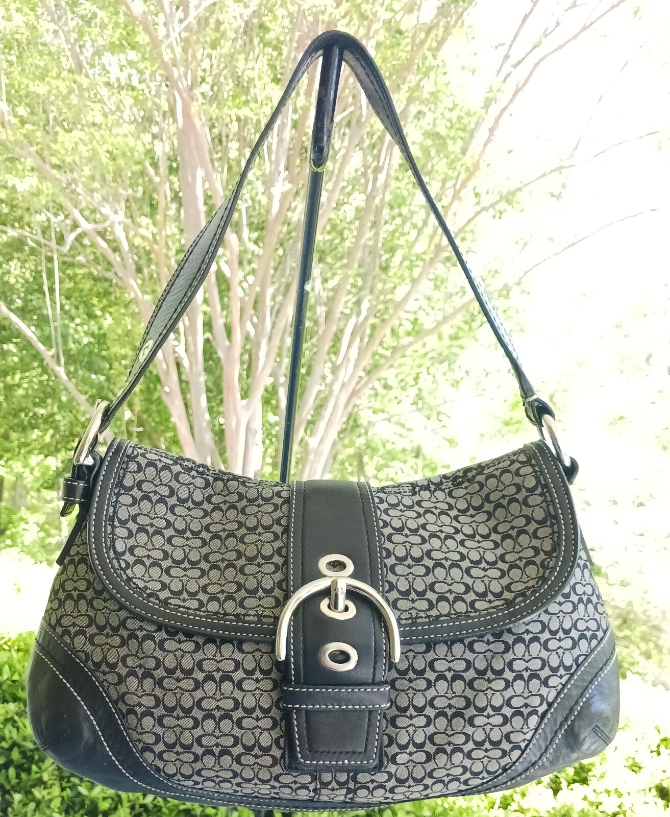 Coach  F10926 Vintage Soho Black Leather & Signature C Canvas Shoulder/Tote Bag