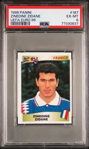 1996 Euro 96 Panini Zinedine Zidane France Rookie PSA 6 EX MINT #187 - Pop 16 - Picture 1 of 2