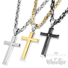 Edelstahl Halskette Kreuz Anhänger silber gold schwarz Königskette Damen Herren