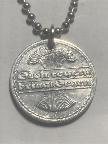 Real German Antique 1922 Circulated 50 A Pfennig COIN PENDANT. Great Gift ๐ - Picture 4 of 9
