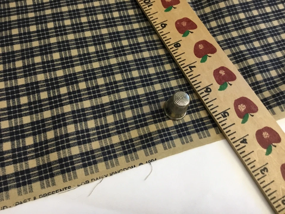 Daisy Kingdom Plaid Fabric Cotton Past & Presents Blue Dark Tan 35x44” - Image 2 of 4
