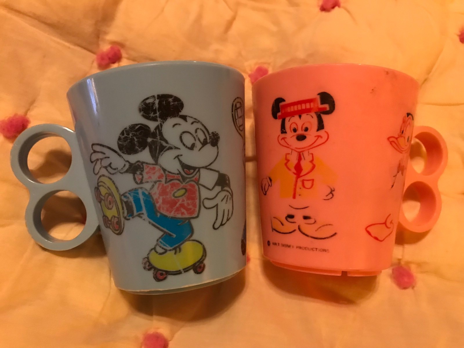 Walt Disney Productions 2X EAGLE Plastic Cups Made in USA Mickey/Donald #7,8 VTG