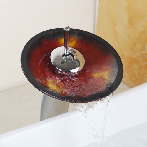Bathroom Basin Sink Glass Spout Waterfall Mixer Faucet Single Hole Chrome Tap - Picture 6 of 35