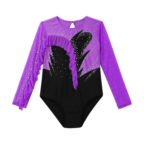 Kids Girl's Jumpsuit Trousers Suit Training Bodysuit And Tights Patchwork Shiny - Picture 24 of 63