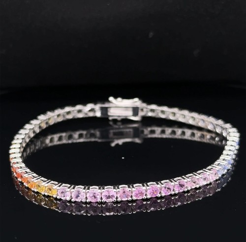 Bracciale Tennis Rainbow In Oro 14k E Zaffiri Naturali