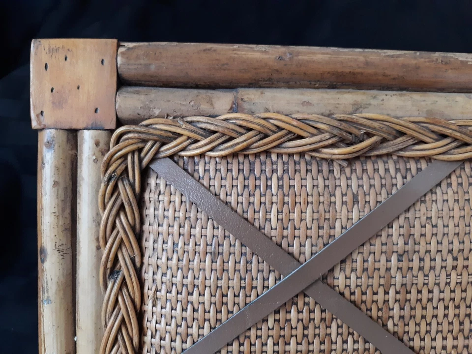 Vintage French Memo Bulletin Board Natural Bamboo & Wicker w/Leather Straps - Image 2 of 4