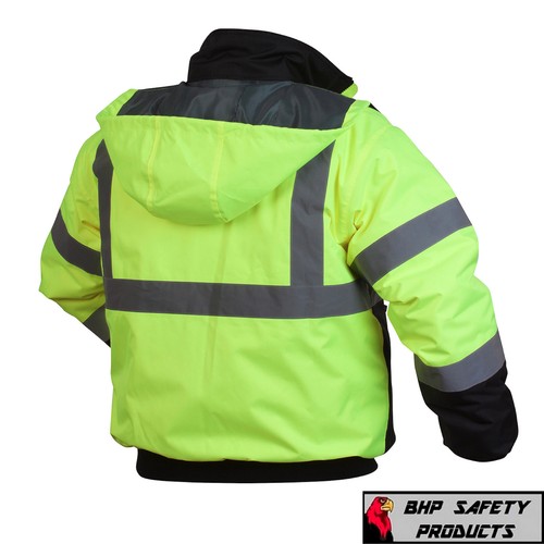 HIGH VISIBILITY INSULATED HI VIS REFLECTIVE ROAD WORK SAFETY BOMBER JACKET COAT - Picture 5 of 10