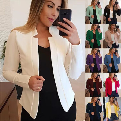 Damen Blazer Business Casual Anzugjacken Langarm Offene Vorderseite Arbeitsanzug