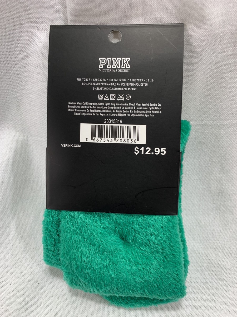 星 Victoria's Secret PINK Fuzzy Holiday Green Crew Socks SLEIGH WHAT