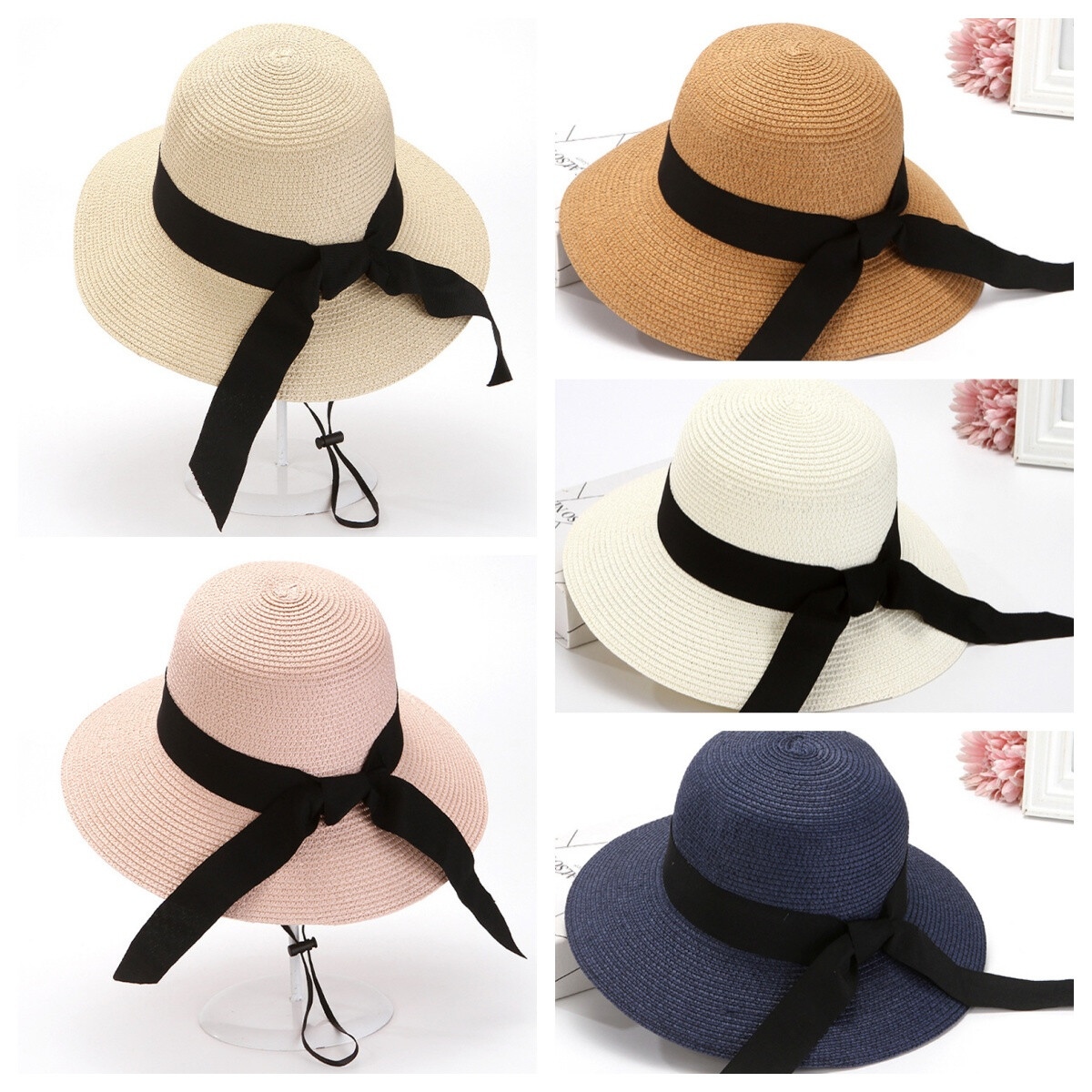 3 Straw Boater Sun Hats Foldable Wide Brim Beach Hat Pack Amazon.com: 3 Pieces Women Foldable Straw Sun Visor Wide  main image 4