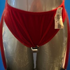 VINTAGE PANTIES VAN RAALTE HI CUT SOFT RED VELVETY FRONT SHEER BACK SZ L