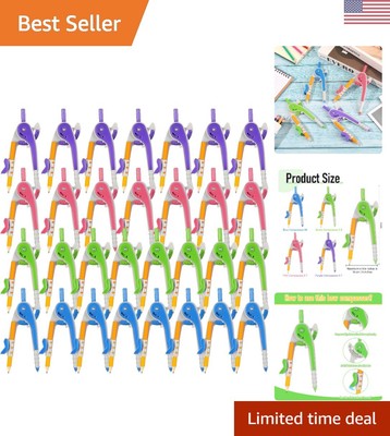 30 Pcs Student Math Geometry Compass - Bright Colored Precision Tool - Back t...