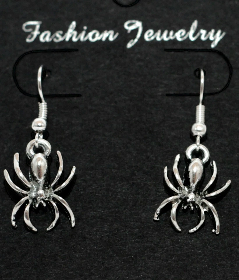 Boucles d'oreilles araignées argenté - dormeuses plaqué argent pendentifs métal - Photo 1/1