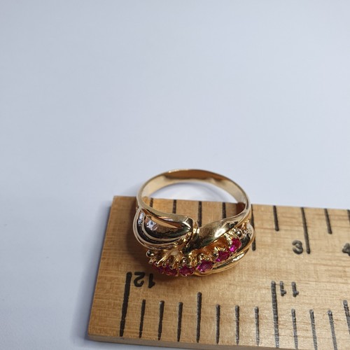 Vintage large statement ring, 1970’s 18ct Yellow Gold, 6 natural rubies 2mm, T - Picture 11 of 11