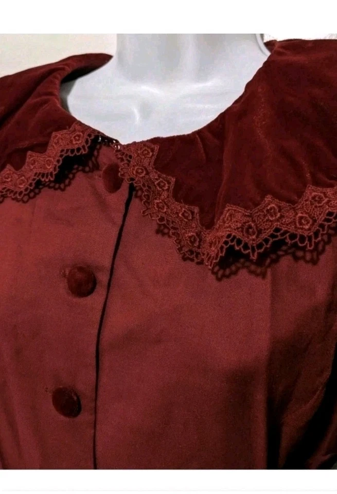 NWT L.G. Star Maxi Dress Womens 14 Red Velvet Trim 80s Victorian 90x Y2K  drs21 - Image 4 of 4