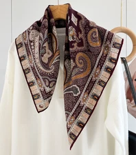 70% Cashmere 30% Silk 27'' Neckerchief totem Print Shawl Scarf Bandanna Wrap new