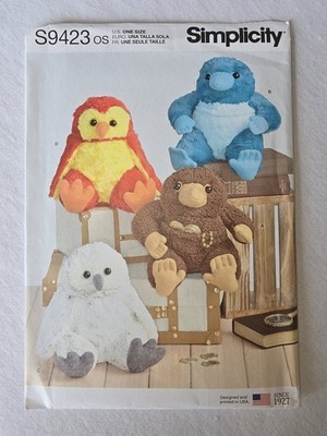 Simplicity S9423 Sewing Pattern Stuffed Animals Owl Platypus NOS