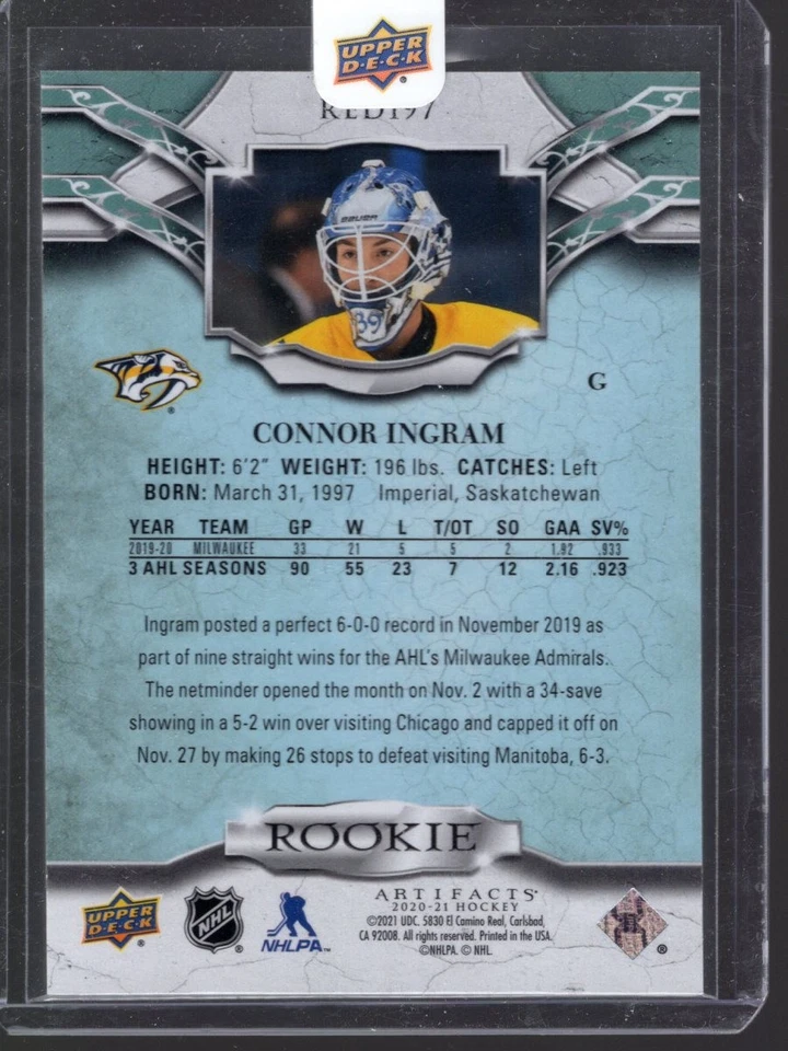2020-21 Artifacts Emerald #RED197 Connor Ingram /99 - HKY - Image 2 of 2