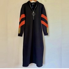 Zara Black Long Dress W/ Half Zip And Long Sleeves, Mock Neck